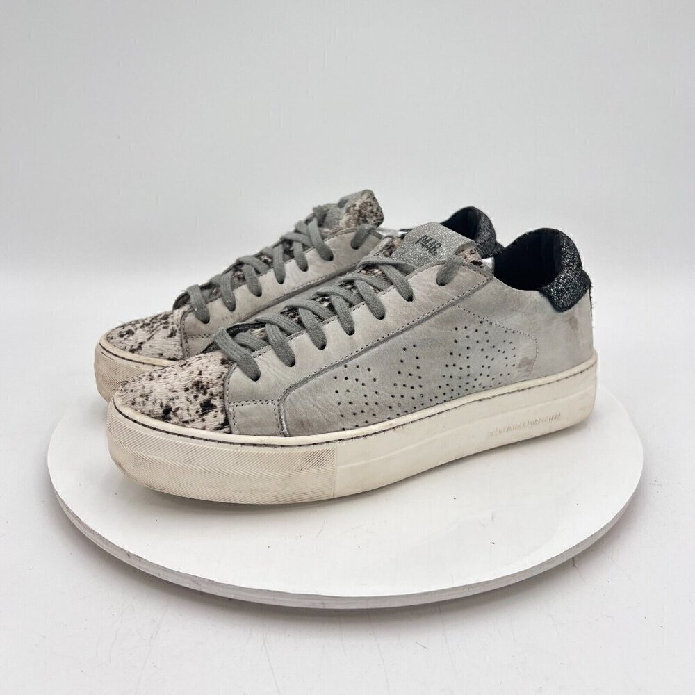 P448 John Embellished Women Sz EU 39 US 8.5 Grey White Suede Low Top Casual Shoe